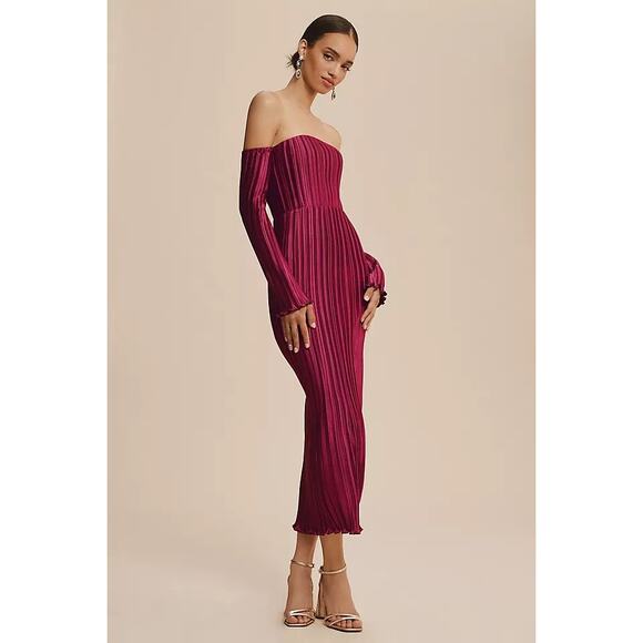 L’IDÉE Gatsby Pleated Oxblood Midi Dress Size L NWT Anthropologie - Picture 16 of 16